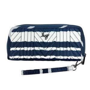 Lug Straddle Wristlet Wallet Navy & White Stripes Quilted RFID Water Repellent